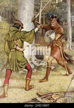 Robin Hood und Guy von Gisborne. Stockfoto