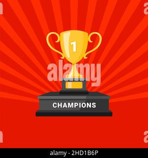 Siegerpodium mit Trophäen. Trophäenpreise für die Champions Stockfoto