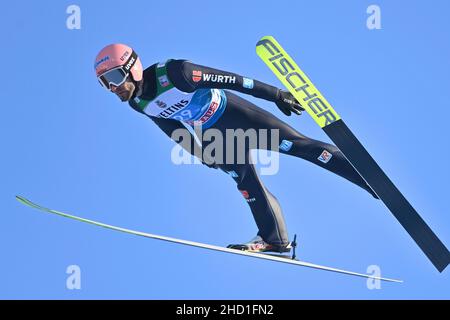 Pius PASCHKE (GER), Action, Sprung. Skispringen, Internationales Vierschanzentournee 70th 2021/22, Neujahrsspringen in der Garmisch-Partenkirchen-Olympiaschanze am 1st. Januar 2022 Stockfoto