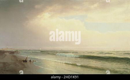 William Trost Richards - Seascape with Distant Lighthouse, Atlantic City, New Jersey (1873). Stockfoto