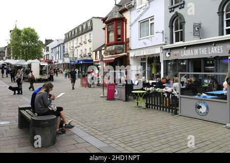 Blick auf das Stadtzentrum von Keswick, Lake District National Park, Cumbria County, England, Großbritannien Stockfoto