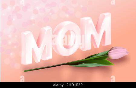 3D Bannervorlage mit TULIP entworfen. Minimal rosa Hintergrund geeignet für Muttertag und Valentinstag Stock Vektor