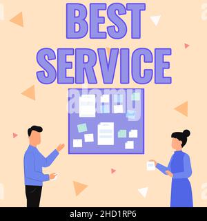Konzeptionelle Darstellung Best Service. Konzeptfoto feinste geprüfte Unterstützung durch ein System für seinen Kunden Illustration der Präsentation eines Paares Stockfoto