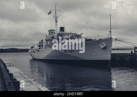 HMCS Sackville ist die letzte überlebende Korvette der Flower-Klasse aus dem Zweiten Weltkrieg, überlebte 30 Trans-Atlantic-Konvois eskortiert Stockfoto