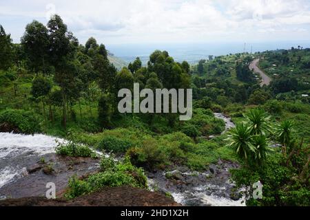 Malerischer Blick auf das Wasser von einem der Sipi Falls, Ostuganda Stockfoto