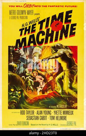 Vintage Filmposter für den Film The Time Machine aus dem Jahr 1960. H. G. Wells. Rod Taylor, Alan Young, Yvette Mimieux. Stockfoto