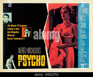 Vintage Filmplakat für Psycho (Paramount, 1960) Alfred Hitchcocks Meisterwerk feat. Anthony Perkins, Vera Miles, John Gavin. Halbblatthalbem Poster. Stockfoto