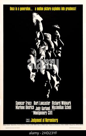 Urteil in Nürnberg (Filmplakat 1961) feat Spencer Tracy, Burt Lancaster, Richard Widmark, Marlene Dietrich, Judy Garland, Montgomery Clift Stockfoto