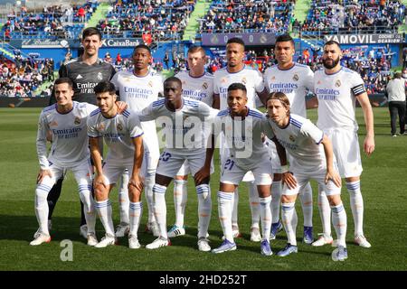 Madrid, Spanien. 02nd Januar 2022. Die Spieler von Real Madrid während des La Liga-Spiels zwischen Getafe CF und Real Madrid im Coliseum Alfonso Perez Stadium in Madrid, Spanien. Bild: DAX Images/Alamy Live News Stockfoto