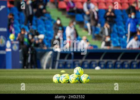 Madrid, Spanien. 02nd Januar 2022. Balls während des La Liga-Spiels zwischen Getafe CF und Real Madrid im Coliseum Alfonso Perez Stadium in Madrid, Spanien. Bild: DAX Images/Alamy Live News Stockfoto