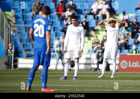 Madrid, Spanien. 02nd Januar 2022. Casemiro von Real Madrid während des La Liga-Spiels zwischen Getafe CF und Real Madrid im Coliseum Alfonso Perez Stadium in Madrid, Spanien. Bild: DAX Images/Alamy Live News Stockfoto