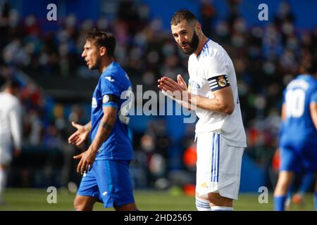 Madrid, Spanien. 02nd Januar 2022. Karim Benzema von Real Madrid während des La Liga-Spiels zwischen Getafe CF und Real Madrid im Coliseum Alfonso Perez Stadium in Madrid, Spanien. Bild: DAX Images/Alamy Live News Stockfoto