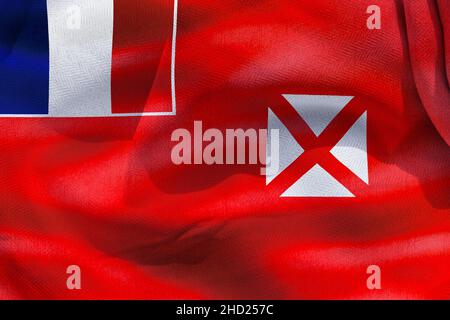 3D-Illustration einer Wallis- und Futuna-Flagge - realistisch winkende Stoffflagge. Stockfoto