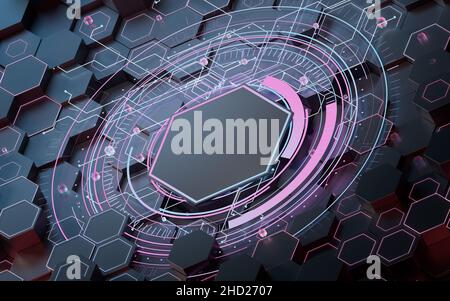 Hexagonale wissenschaftliche und technologische Materialien, 3D Rendering. Digitale Zeichnung des Computers. Stockfoto