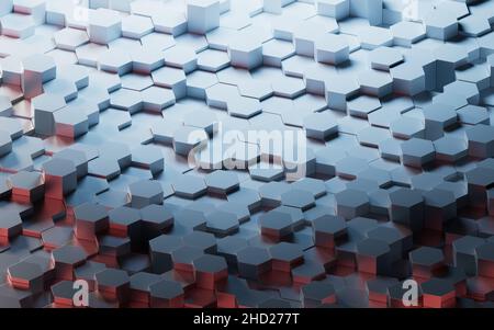 Hexagonale wissenschaftliche und technologische Materialien, 3D Rendering. Digitale Zeichnung des Computers. Stockfoto