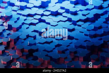 Hexagonale wissenschaftliche und technologische Materialien, 3D Rendering. Digitale Zeichnung des Computers. Stockfoto