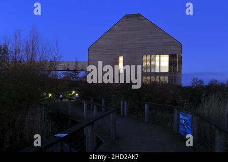 Das Besucherzentrum des Naturreservats Welney Washes, Welney Village, Cambridgeshire, England, Großbritannien Stockfoto