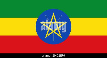 Äthiopien National Flag Vector Illustration als EPS. Die Flagge Äthiopiens (Amharisch: የኢትዮጵያ ሰንደቅ ዐላማ, romanisiert: Ye-Ītyōṗṗyā sändäq ʿälama) ist die Nation Stockfoto