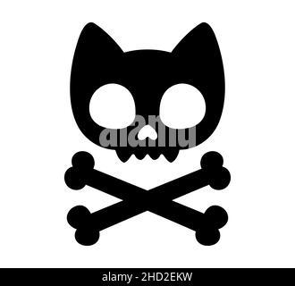 Niedliche Cartoon Katze Schädel und Kreuzknochen-Symbol. Kawaii Katze Piratenschild, einfache Vektor Clip Art Illustration. Stock Vektor