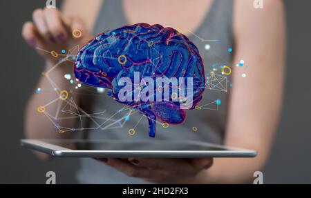 3D Rendering des digitalen Konzeptes eines kreativ denkenden Hirn-Netzwerks Stockfoto
