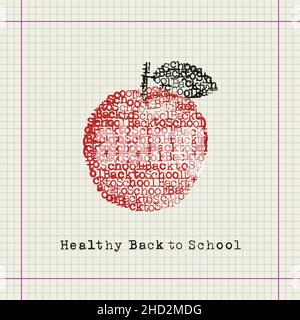 Gesund zurück in die Schule in Schreibmaschine Kunst Illustration auf der Schule Notebook-Seite Stock Vektor