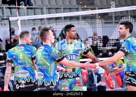 Trient, Italien. 02nd Januar 2022. Sir Safety Conad Perugia Wilfredo Leon während der ITAS Trentino gegen Sir Safety Conad Perugia, Volleyball Italienische Serie A Superliga Meisterschaft der Männer in Trient, Italien, Januar 02 2022 Quelle: Independent Photo Agency/Alamy Live News Stockfoto