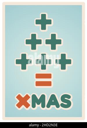 Mathematische und Konsumkritik weihnachtskarte, grüne und rote Farben Text und klarer blauer Hintergrund - Vektor-Illustration Stock Vektor