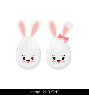 Ostern niedliche Eier mit Hasenohren Icon-Set isoliert auf weißem Hintergrund. Stock Vektor