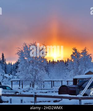 Sonnenuntergang im Winter in Fairbanks, Alaska Stockfoto