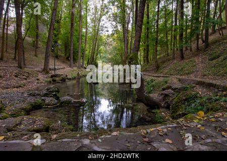 Quelle des Ebro Flusses in Fontibre. Stockfoto