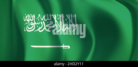 Flagge Saudi-arabiens winkt im Wind. Illustration Hintergrund Flagge. Stockfoto