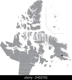 Schwarz flach leer hervorgehobene Lagekarte des BEZIRKS IQALUIT-MANIRAJAK in grauer Verwaltungskarte der territorialen Wahlbezirke von C Stock Vektor