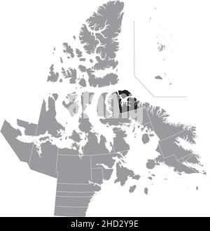 Schwarz flach leer markiert Lageplan des TUNUNIQ Distrikts in grauer Verwaltungskarte der territorialen Wahlbezirke von Canadian te Stock Vektor