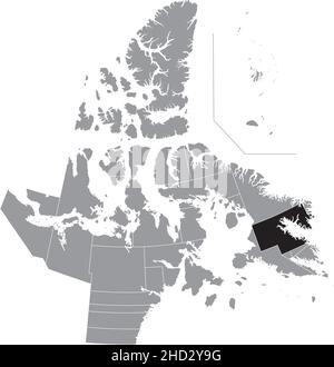 Schwarz flach leer markiert Lageplan des PANGNIRTUNG Distrikts innerhalb grauer Verwaltungskarte der territorialen Wahlbezirke von Canadian Stock Vektor