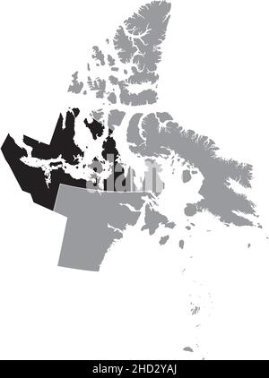 Schwarz flache, leere, markierte Standortkarte der Region KITIKMEOT-KITIKMEOT innerhalb einer grauen Verwaltungskarte des kanadischen Territoriums von Nunavut, Canad Stock Vektor