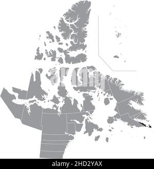 Schwarz flach leer markiert Lageplan des IQALUIT-SINAA Bezirks innerhalb grauer Verwaltungskarte der territorialen Wahlbezirke von Canad Stock Vektor