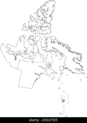 Weiße flache leere Vektor-Verwaltungskarte der Regionen des kanadischen Territoriums von NUNAVUT, KANADA mit schwarzen Grenzlinien seiner Regionen Stock Vektor