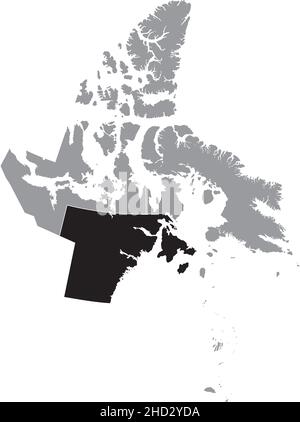 Schwarz-flacher, blank hervorgehobener Lageplan der KIVALLIQ-KEEWATIN-Region in grauer Verwaltungskarte des kanadischen Territoriums von Nunavut, Kanada Stock Vektor