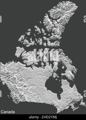 Topographische negative Reliefkarte von KANADA mit weißen Konturlinien auf grauem Hintergrund Stock Vektor