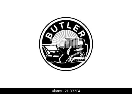 Vorlage für Butler-Logo. Schwere Ausrüstung Logo Vektor für Bauunternehmen. Kreative Baggerillustration Stock Vektor