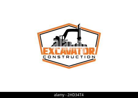 Bauunternehmer, Grabenbohrer und Bohrgerät Logo Design Inspiration Schwere Ausrüstung Logo Vektor für Bauunternehmen. Kreative Bagger illustrati Stock Vektor