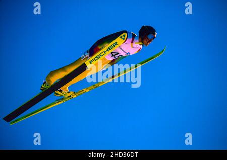 Noriaki Kasai (JPN), der bei den Olympischen Winterspielen 1994 im Einzel-Skispringen der Herren K120 antritt Stockfoto
