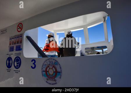 Kapitän eines Ausflugsboots in Cabo St Lucas, Mexiko Stockfoto