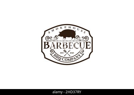 Vintage Retro rustikaler BBQ Grill, Grill, Barbeque Label Stamp Logo Design Stock Vektor