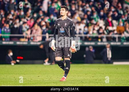 Sevilla, Spanien. 02nd Januar 2022. Matias Dituro von RC Celta de Vigo während des La Liga Santander 2021/2022 Spiels zwischen Real Betis und RC Celta de Vigo im Benito Villamarin Stadion in Sevilla.(Final Score; Real Betis 0:2 RC Celta de Vigo) (Foto von Francis Gonzalez/SOPA Images/Sipa USA) Quelle: SIPA USA/Alamy Live News Stockfoto