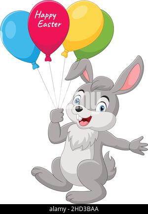 Cartoon kleine Hase hält bunte Ballons Stock Vektor