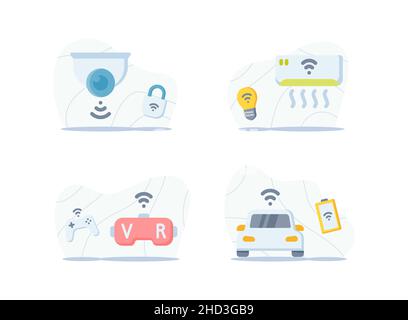 iot Internet of Things Technologie einfaches Icon Set Konzept mit 4 Variationen Vektordarstellung Stockfoto