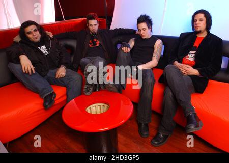 FORT LAUDERDALE FL - MÄRZ 31: Dave Buckner, Jerry Horton, Jacoby Shaddix und Tobin Esperance von Papa Roach posieren für ein Porträt bei Revolution Live am 31. März 2005 in Fort Lauderdale, Florida. Kredit: mpi04/MediaPunch Stockfoto