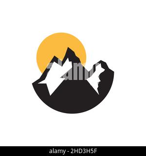 Isolierter schwarzer Berg mit Sonnenuntergang Logo Design Vektor Grafik Symbol Symbol Zeichen Illustration kreative Idee Stock Vektor