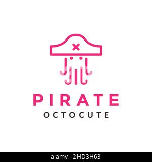 octopus Piraten Linie Logo Design Vektor Grafik Symbol Symbol Zeichen Illustration kreative Idee Stock Vektor